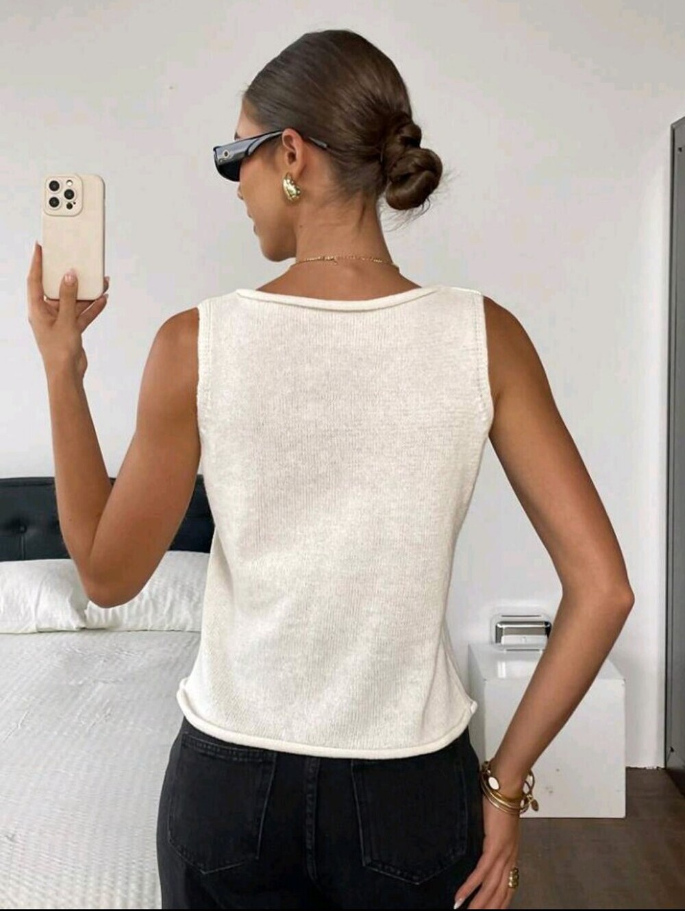 Women Floral Print Round Neck Casual Knit Vest,Tops For School In Fall/Winter - Picture 3 of 8